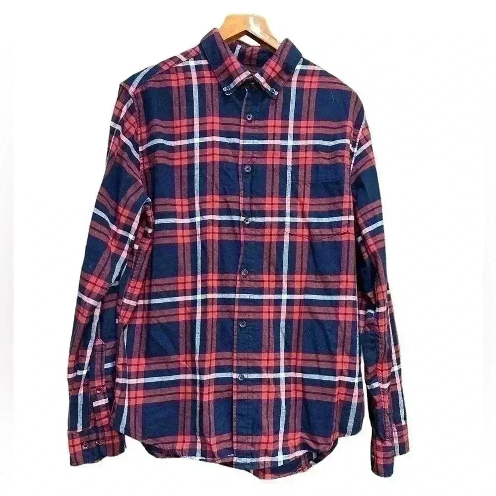 GOODFELLOW & CO Men's Plaid Long Sleeve Flannel Shirt Red / Navy Size L